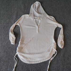 OXIDE White Pleated Drawstring Hooded Tunic Top Women's Size‎ S